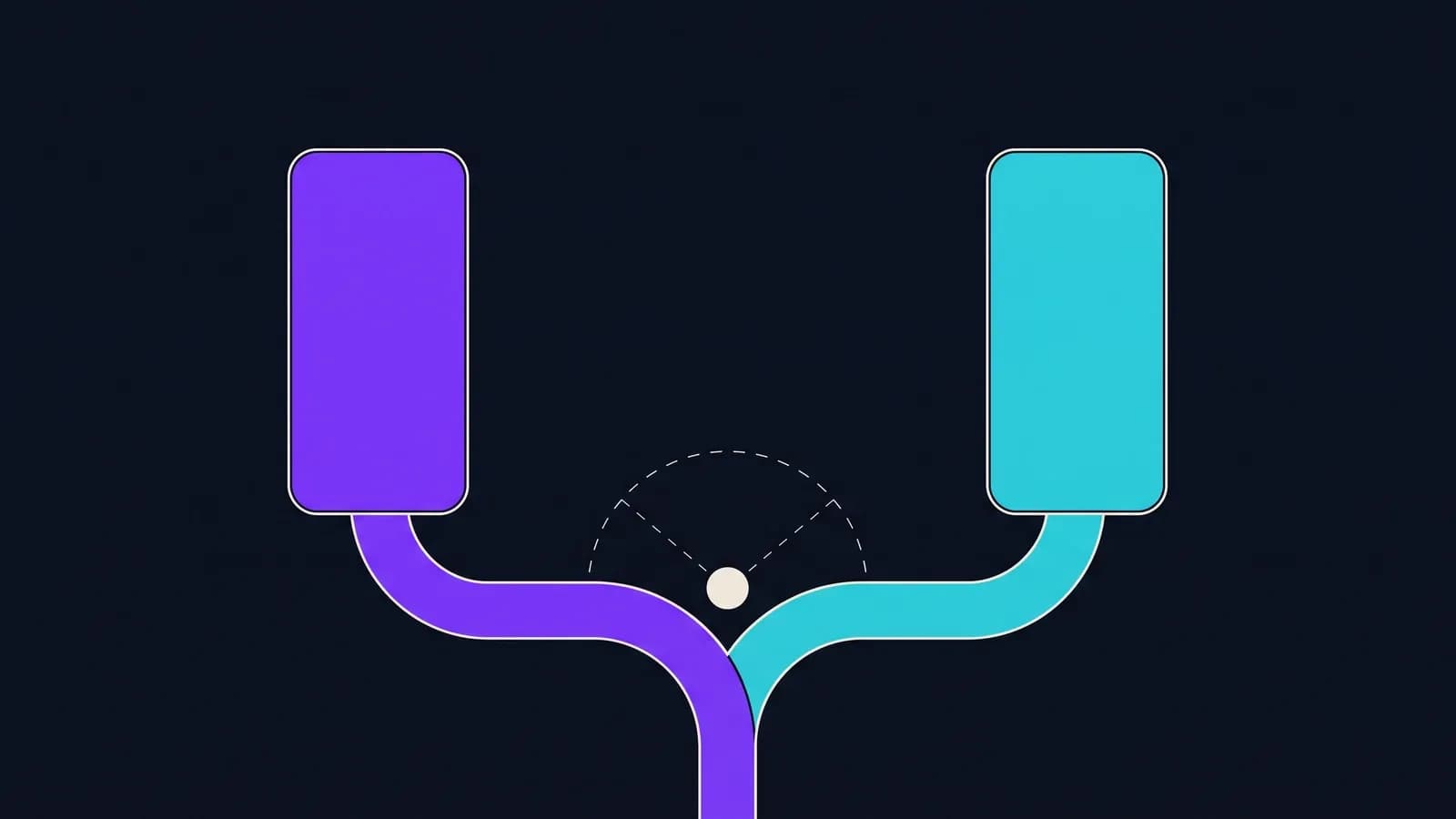 Illustration d'un chemin qui se sépare en deux voies menant chacune à un smartphone, symbolisant le choix entre Android et iPhone en 2026