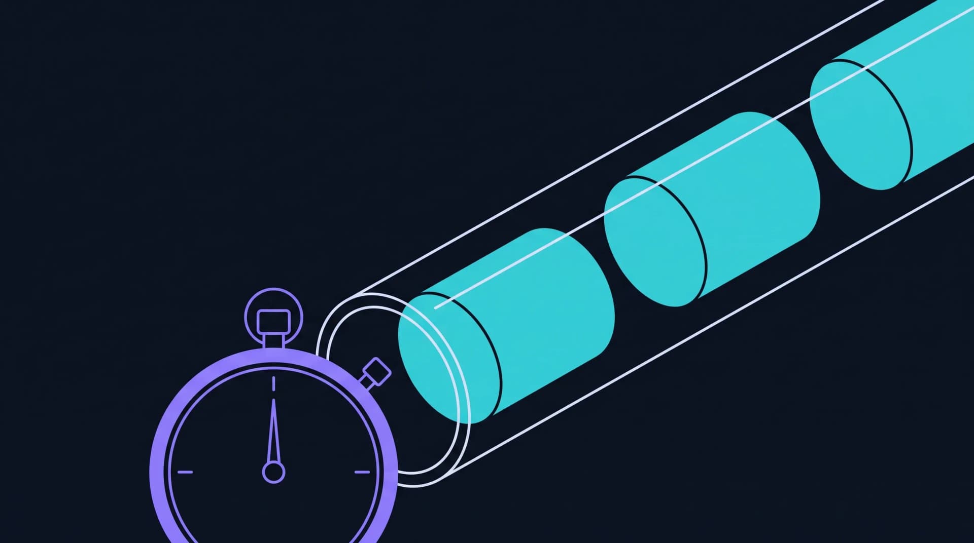Schéma d'un tuyau large transportant des blocs de données, avec un chronomètre à son entrée, illustrant débit et latence