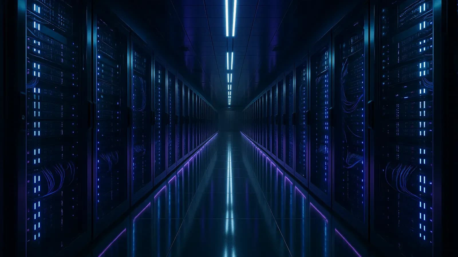 Vue intérieur d'un datacenter avec des serveurs - Image générée par IA
