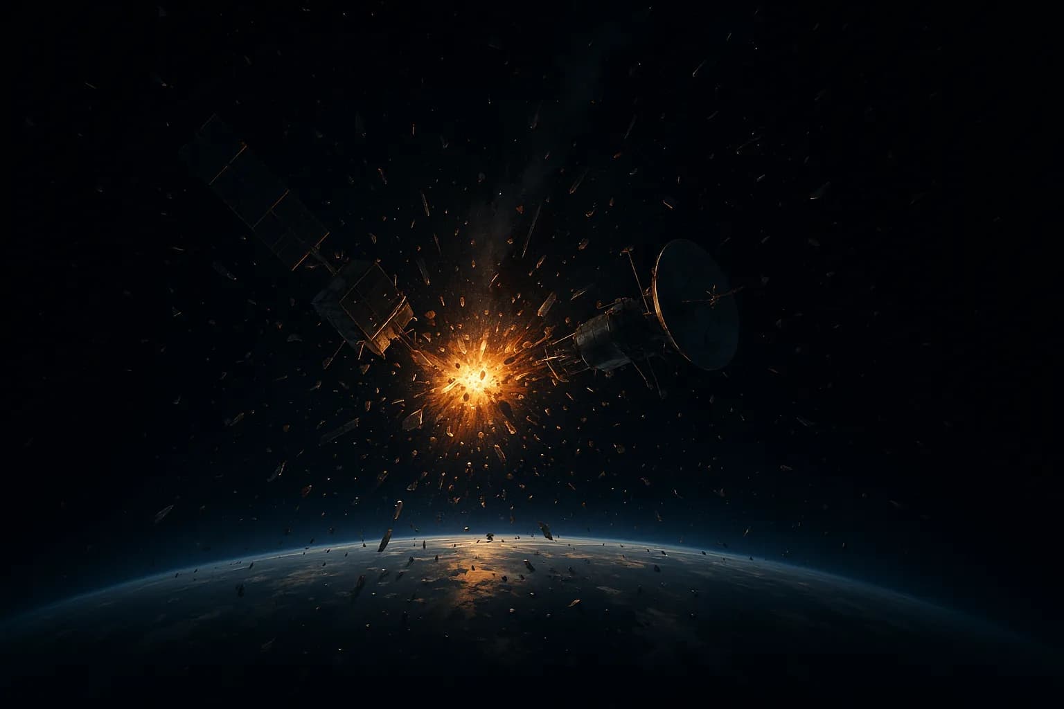 collision dans l'espace, explosion d'un satellite 