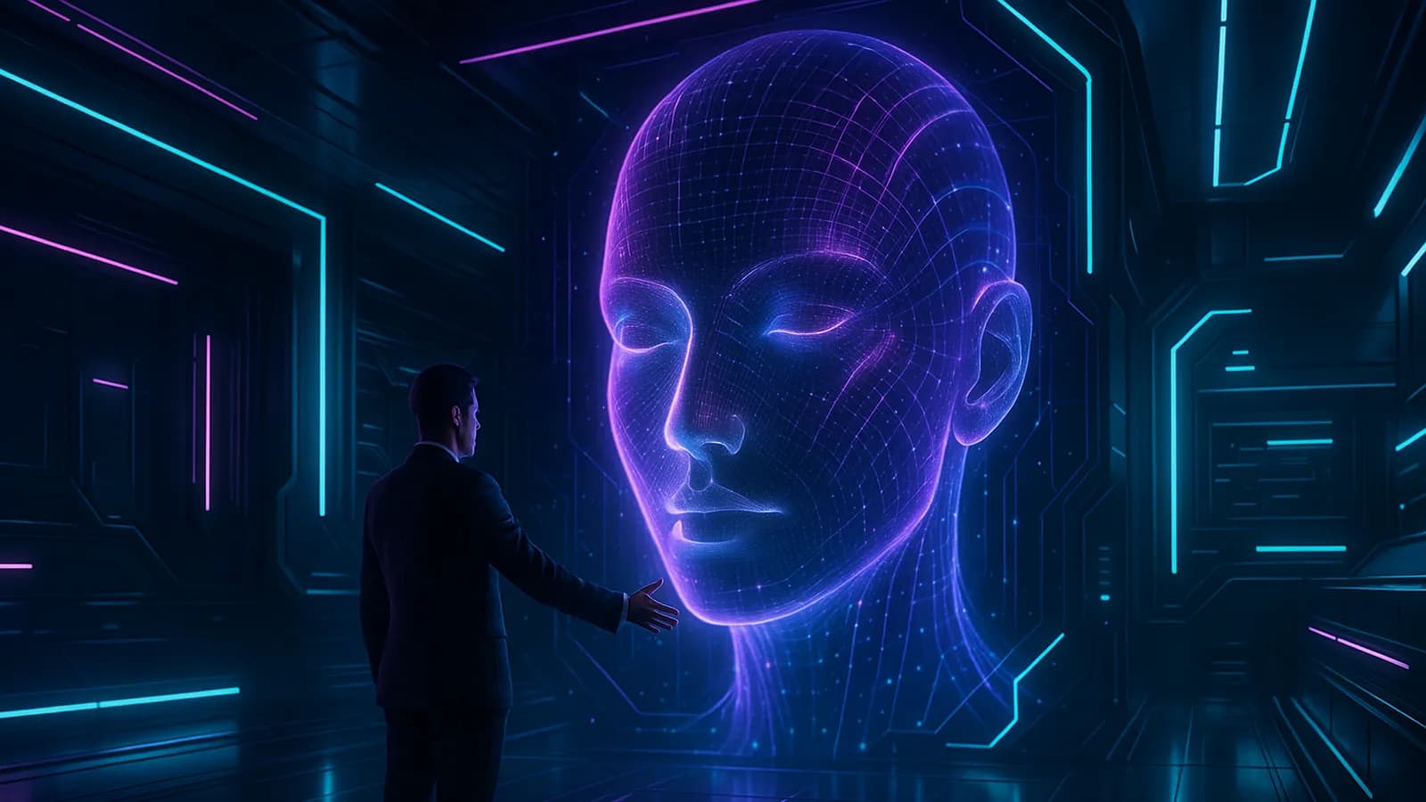 Homme interagissant avec une IA 
