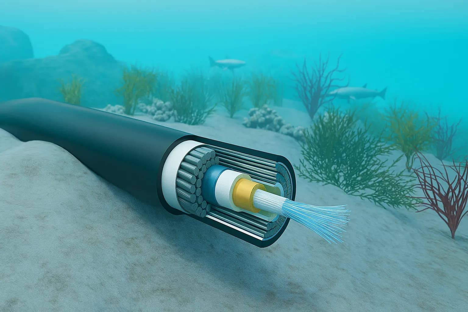 image de coupe d''un cable sous marin 
