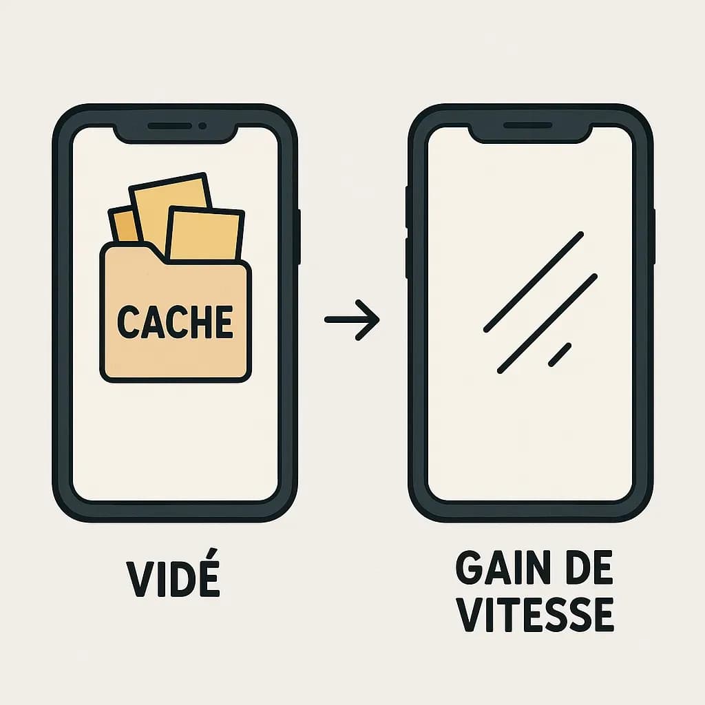 Schéma illustrant le fait que vider le cache d'un téléphone améliore sa vitesse