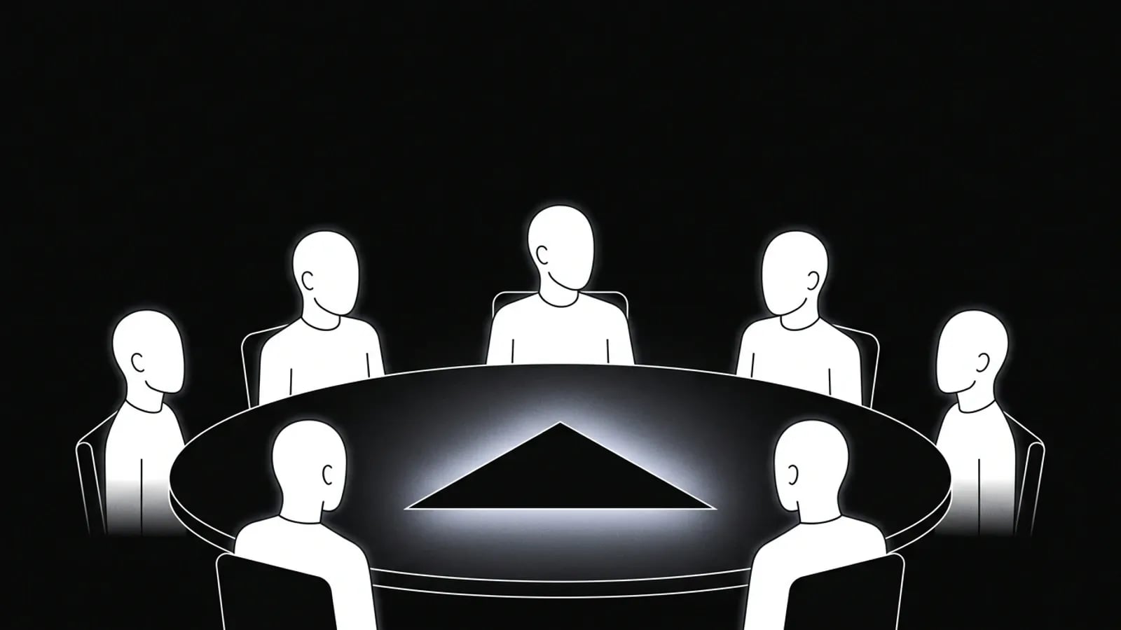 Conseil d'agents IA reunis autour d'une table ronde marquee du logo Vercel, illustrant l'orchestration d'agents par Vercel Eve
