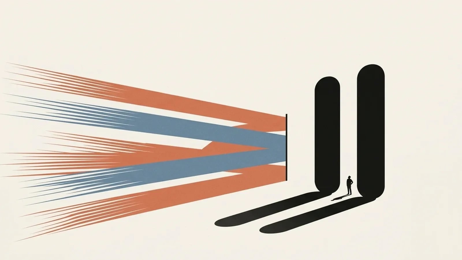 Illustration d'une course de l'IA stoppée net devant un monument en forme de bouton pause, symbole de l'appel d'Anthropic à une pause mondiale