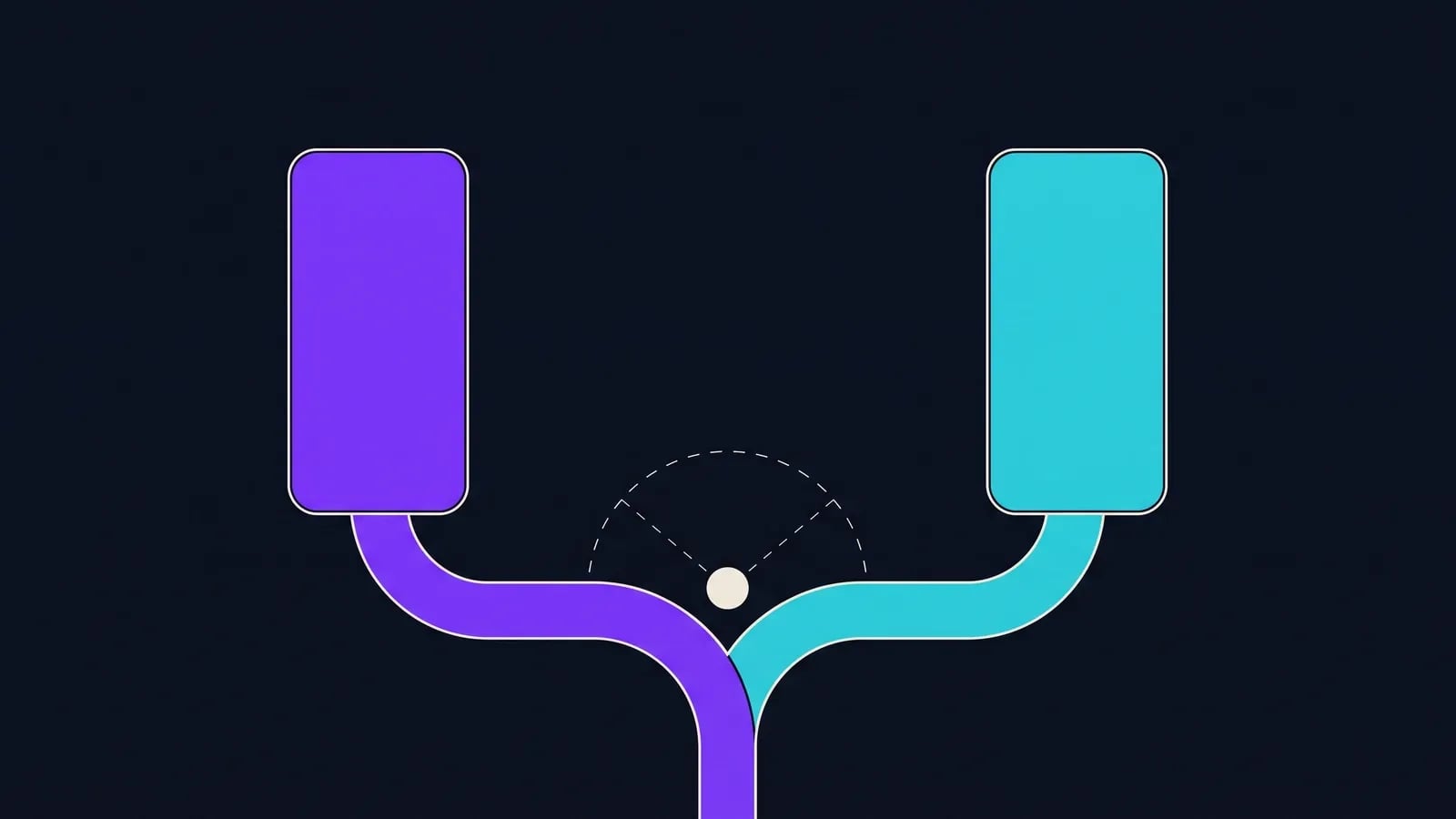 Illustration d'un chemin qui se sépare en deux voies menant chacune à un smartphone, symbolisant le choix entre Android et iPhone en 2026