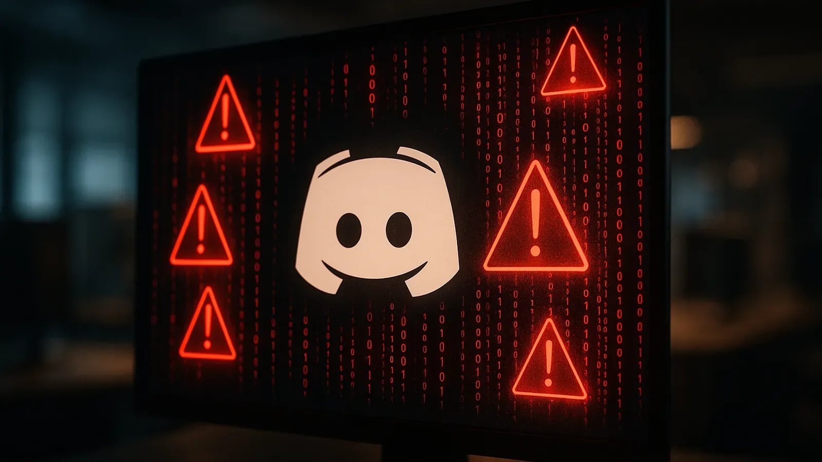 Image d'un écran représentant le logo de discord compromis