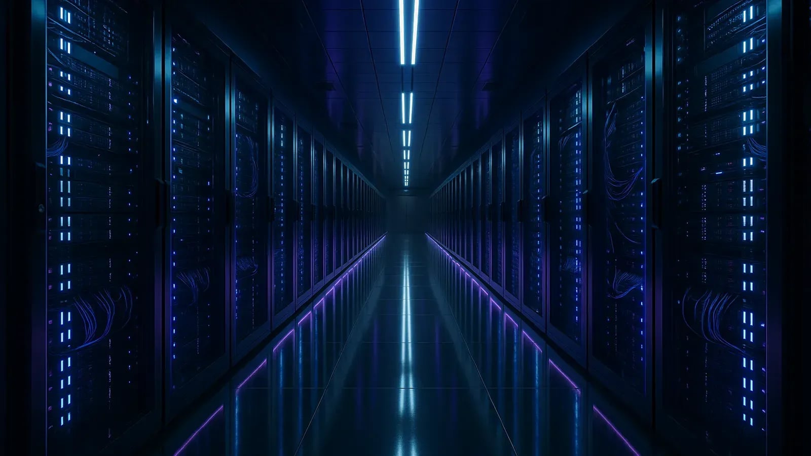 Vue intérieur d'un datacenter avec des serveurs - Image générée par IA