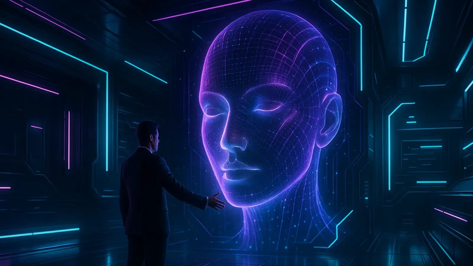 Homme interagissant avec une IA