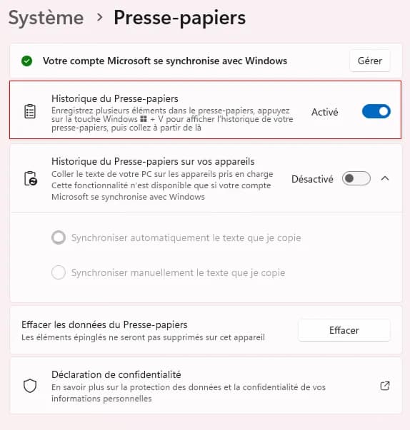 activer presse papiers