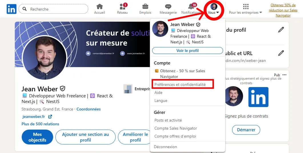 screenshot de linkedin page accueil