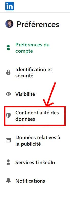 screenshot de sidebar linkedin confidentialite