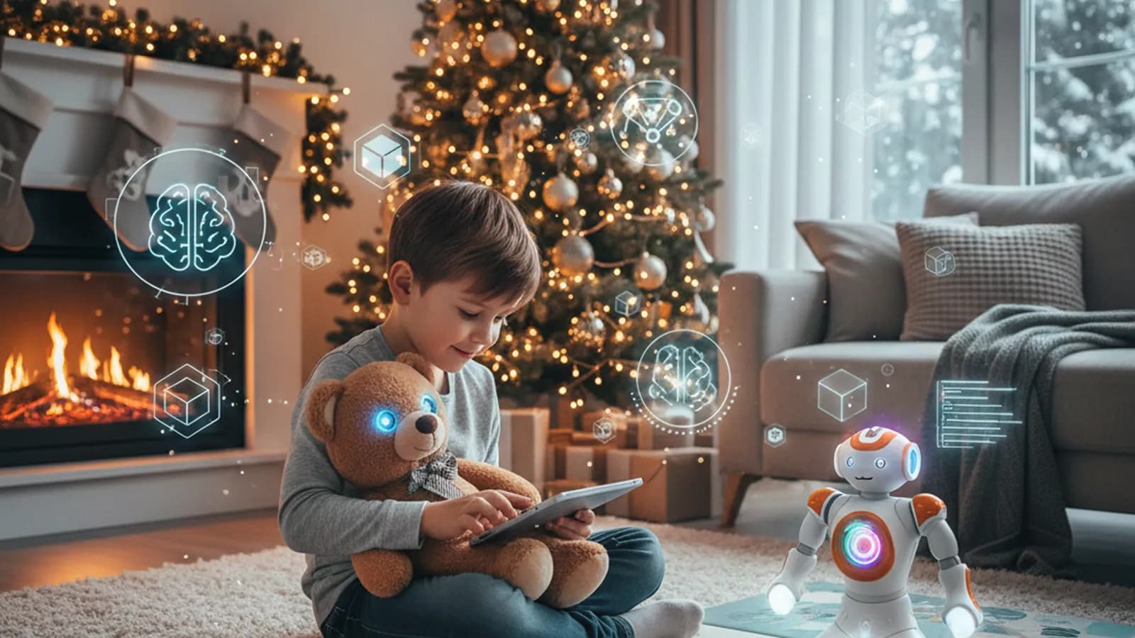 enfant jouant avec des jouets IA