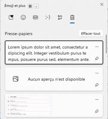 image du presse papiers windows avec historique activé