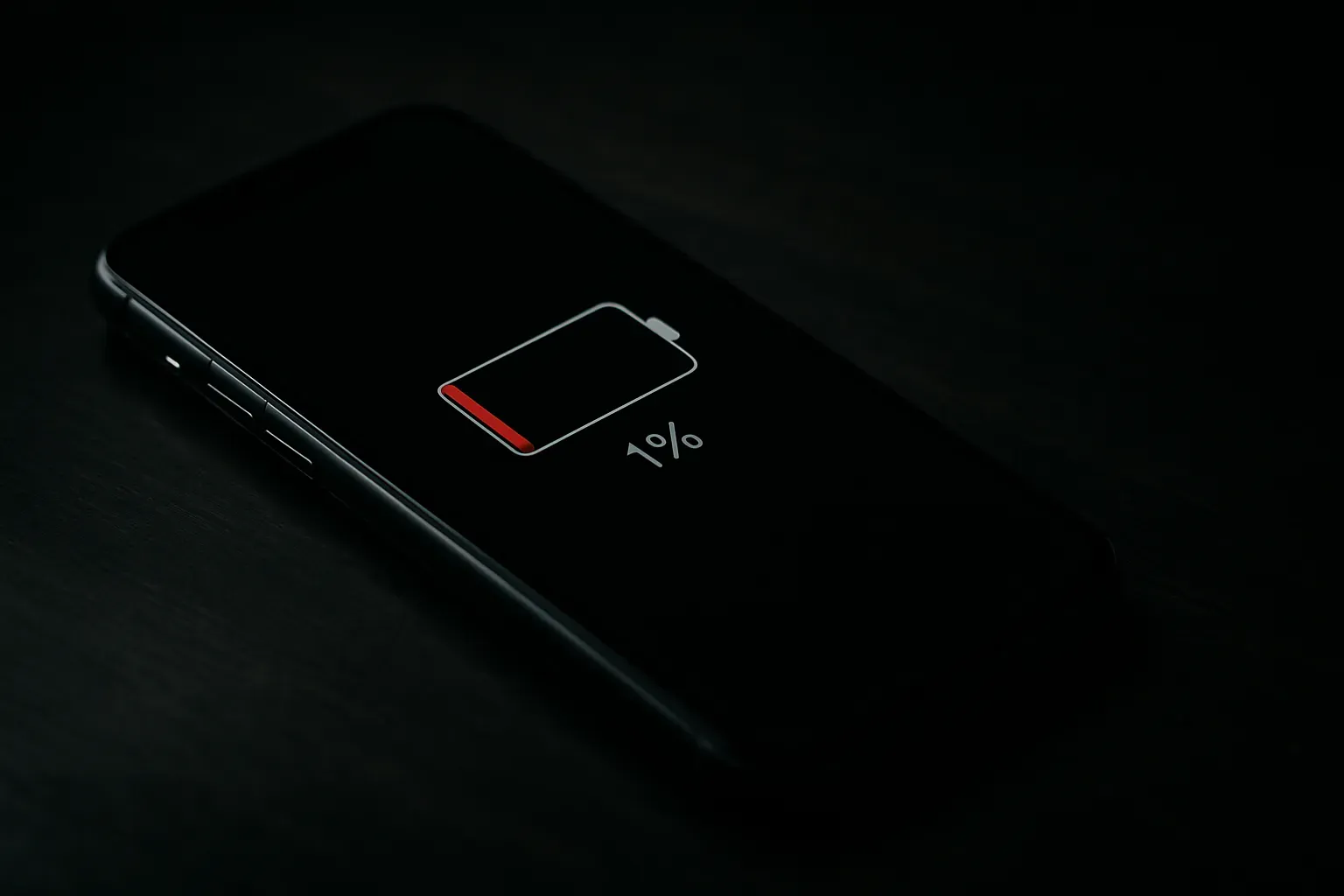 ecran de téléphone avec une batterie faible à 1% 