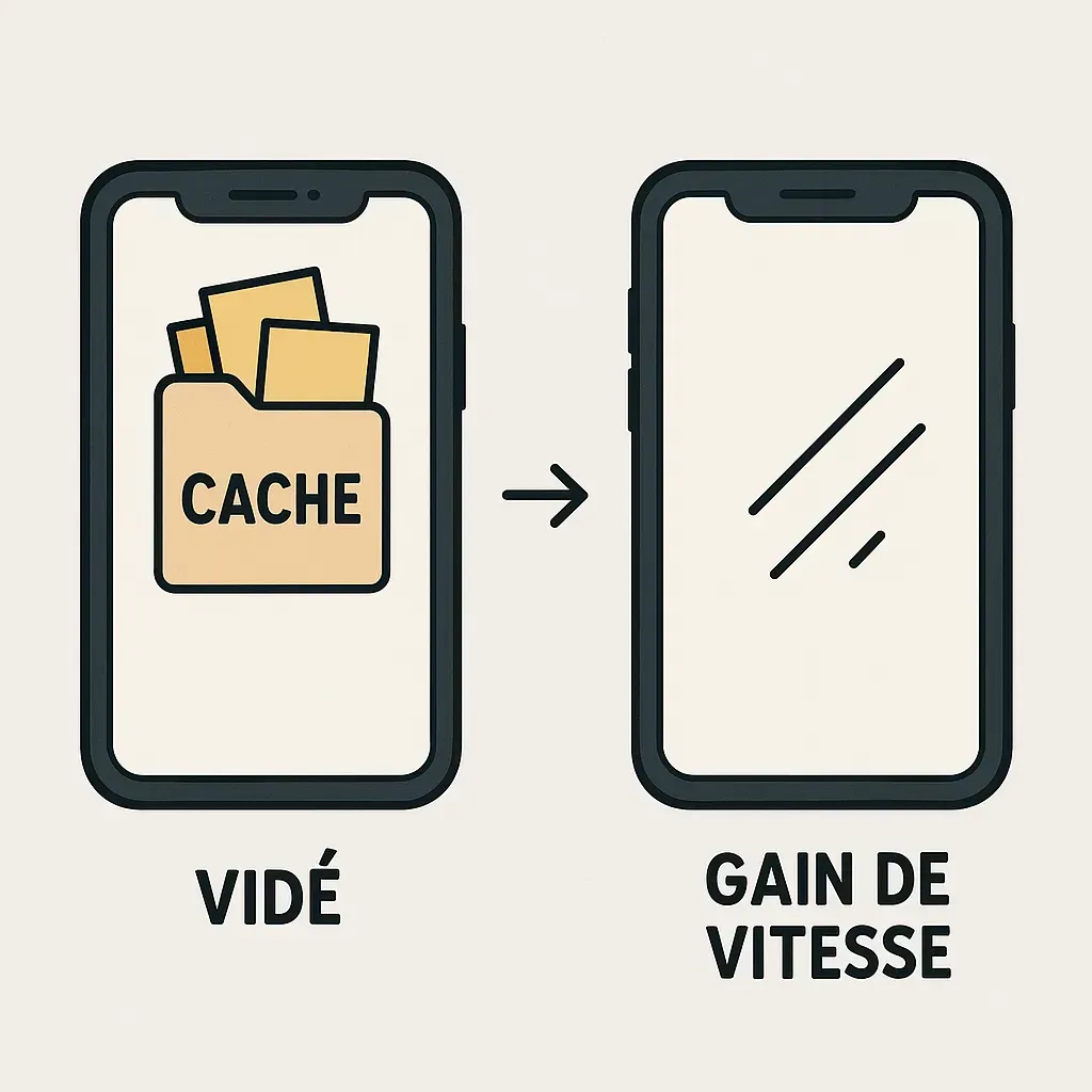 Schéma illustrant le fait que vider le cache d'un téléphone améliore sa vitesse